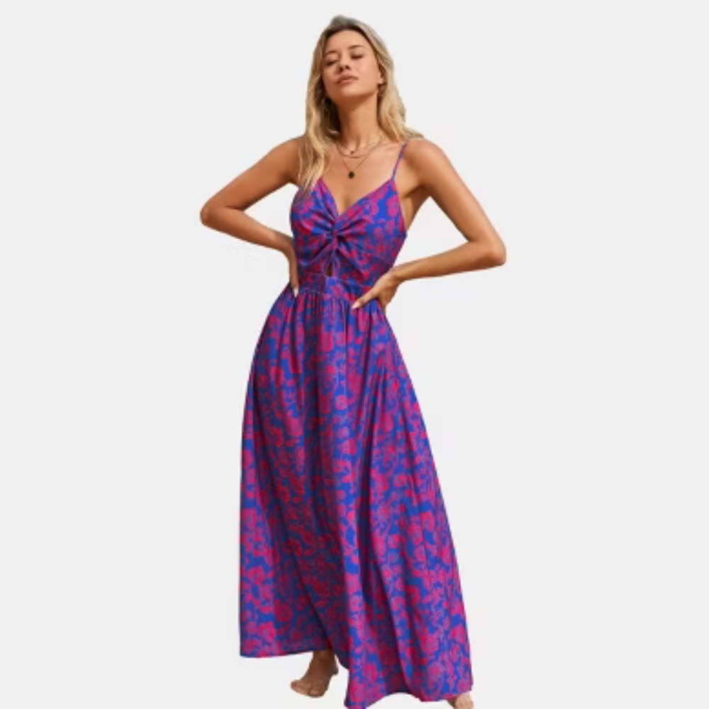 EUC Blue and Pink Floral Maxi Dress